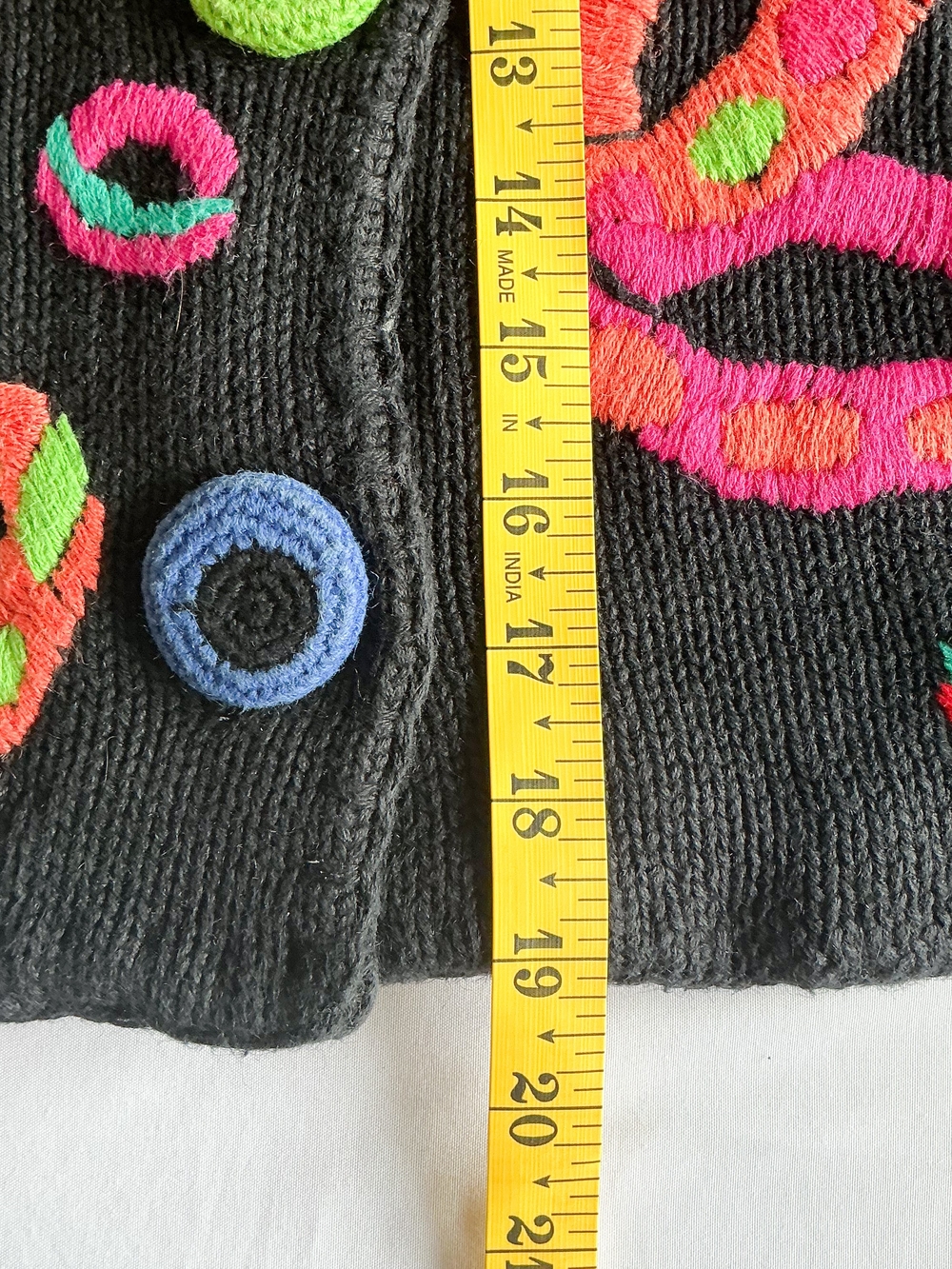Vintage Michael Simon Embroidered Rings Black Cardigan Sweater Women One Size/Lg - Picture 12 of 12